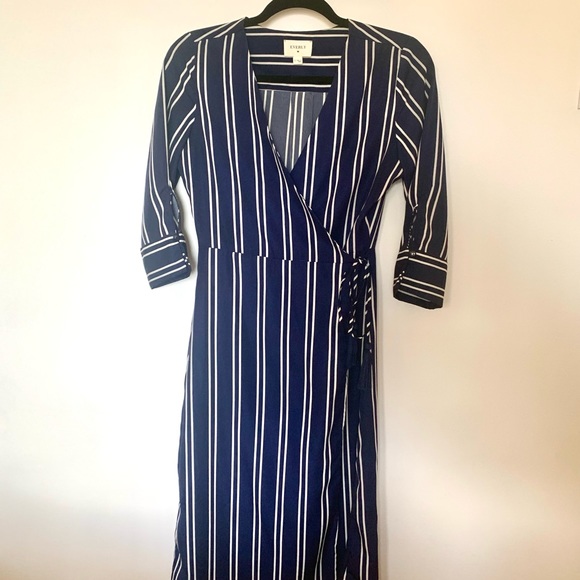Everly Navy Striped Wrap Dress - Picture 2 of 4